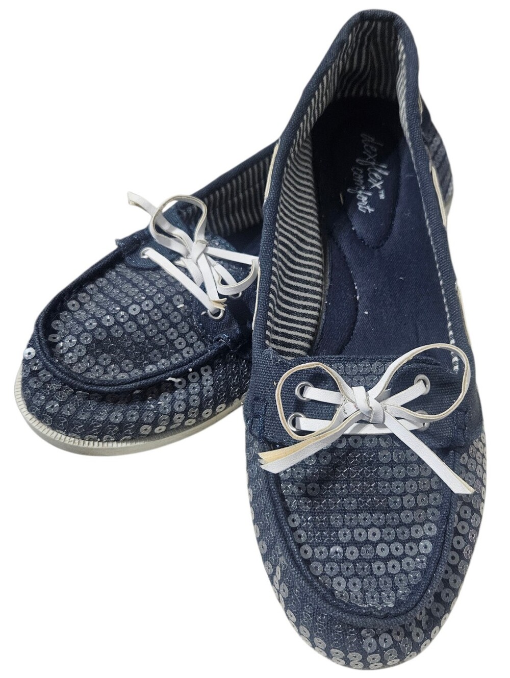 Dexter Comfort Women's Size 11 Navy Blue Sequin Boat Shoes With White B1ow
